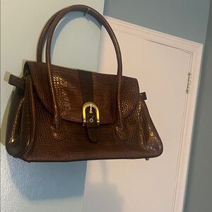 Ann Taylor Rich Brown Crocodile-Patterned Satchel